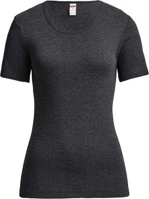 Productafbeelding van Thermoshirt dames - korte mouwen - natuurlijk katoen - ronde hals - marine gemêleerd