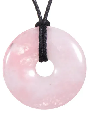 Productafbeelding van Morella damesketting, 80 cm, donut-vormige edelsteenhanger van rozenkwarts, geleverd in een fluwelen zakje