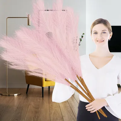 Kunstpampasgras 6er-Set, 110 cm, rosa, XXL, für Bodenvasen, Boho-Deko