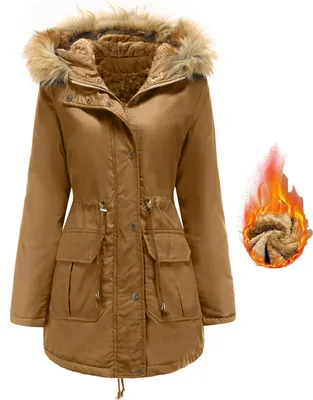 Produktbild von ASKSA Damen Wintermantel Winterjacke mit Fellkapuze Dicker Warm Winterparka Zipper Mantel Parka Winddicht Fleecejacke uebergangsjacke (Khaki,XXL)