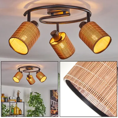 Produktbild von Dumenza moderne Deckenlampe aus Metall/Bambus in Schwarz/Braun