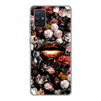 Produktbild von MuchoWow® Handyhülle Schutzhülle Hülle für Samsung Galaxy A71 Lippen - Blumen - Farbe - Orange - Kunst - Abstrakt - Alte Meister Silikon Softcase Handy Hülle - Kartenbesitzer