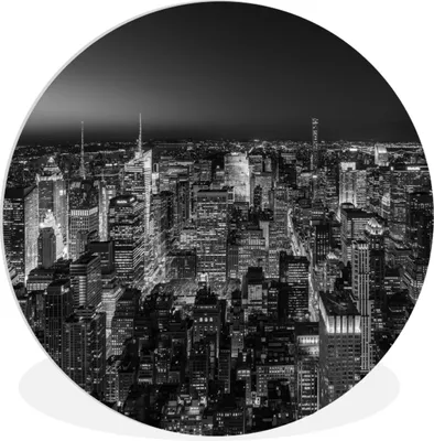 Produktbild von MuchoWow® Rundes Wandbild - Runde Bilder New Yorker Skyline, schwarz und weiß Ø 60 cm Kreis Wanddekoration Kunststoff - Wandkreis - Wandschmuck - Wand Kreis - Das Schlafzimmer - Die Bilder - Wandmalerei - Kunst für das Haus - das Plastik