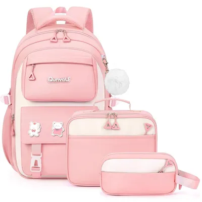Image de Omgoods - Sac à dos pour filles "Amythe" - Ensemble 3 en 1 avec boîte à lunch et trousse à crayons