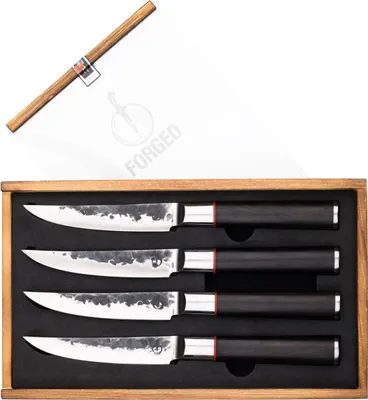 Produktbild von FORGED 4 handgeschmiedete Steakmesser in Geschenkbox Dalbergia Holz