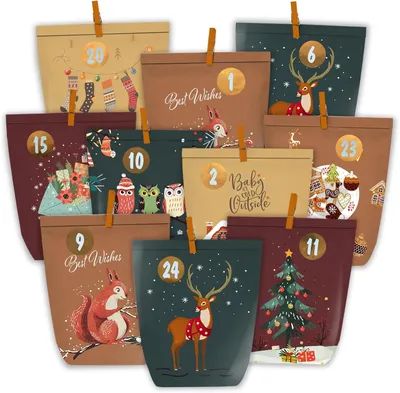 Produktbild von Adventskalender zum Befüllen – 24 Papierbeutel zum Selberbasteln für Weihnachten – Papierbeutel für den Adventskalender mit Zahlenaufklebern zum Dekorieren