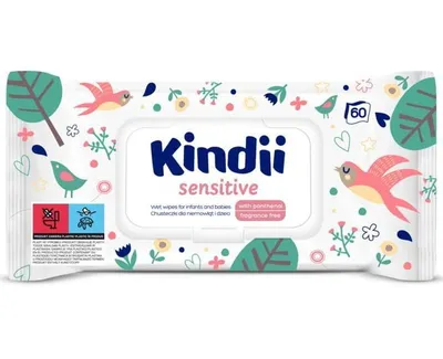 Zdjęcie produktu dla Kindii Sensitive, Chusteczki nawilżane dla niemowląt, 60 sztuk
