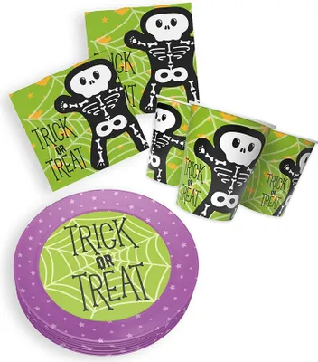 Produktbild von Halloween Skelett 3-tlg Set, 16 Papptellern, 16 Pappbechern und 40 Servietten
