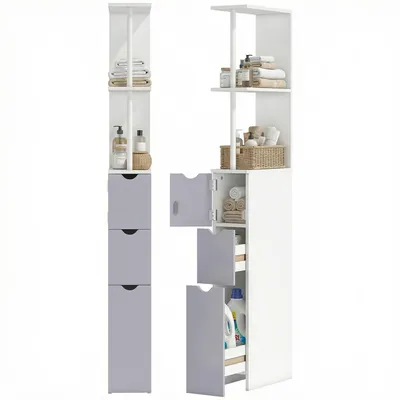 Immagine prodotto di HOMCOM Mobiletto A Colonna Da Bagno Salvaspazio In Legno, Bianco 15 X 33 X 136cm