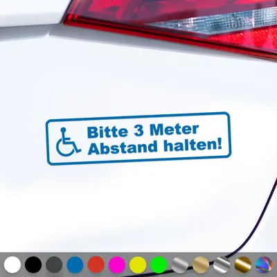 Produktbild von PantherPixel Bitte 3 Meter Abstand Aufkleber Schwerbehinderung Sticker Auto Geschenkidee Farbe Blau
