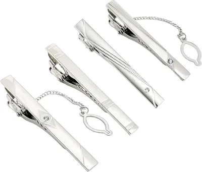Stilvolle Silberne Krawattenclips für Männer - Perfekt für Hochzeiten, Geschäft, Feiern und den täglichen Gebrauch - 4 Stück