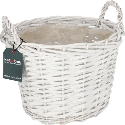 Produktbild von KOTARBAU® Blumentopf geflochten Korb geflochten Weidenkorb für Blumen ⌀ 31 cm Flechtkorb Weidentopf Übertopf Rustikal Weiß