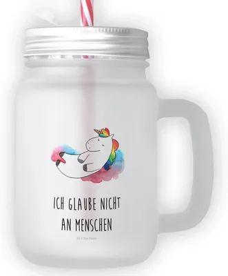 Produktbild von Mr. & Mrs. Panda Mason Jar Einhorn Wolke 7 - Transparent - Geschenk, Einhörner, Trinkglas mit Deckel, dessertglas, Glas, Unicorn, Henkel, Menschen, Cocktailglas, Lustig