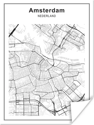 Produktbild von MuchoWow® Poster Stadtplan - Amsterdam - Schwarz und Weiß 120x160 cm - Wandbilder