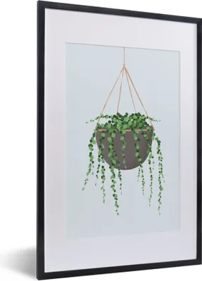 Produktbild von MuchoWow® MuchoWow® Gerahmtes Poster Pflanzen - Hängepflanze - Pastell 40x60 cm - Poster mit zchwarzem Bilderrahmen - Poster in Rahmen