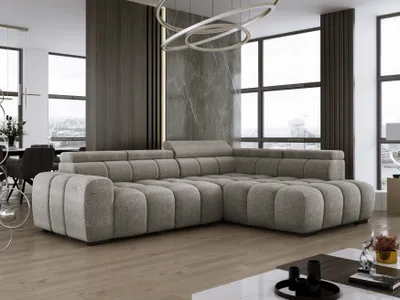 Obrázek produktu pro DomoHome Volně stojící rohová pohovka Ombo 297x137cm, tvar L, SVĚTLE ŠEDÁ s funkcí spaní 125x193cm, pohovka s nastavitelným opěradlem, strukturovaná látka Eden, nastavitelná opěrka hlavy