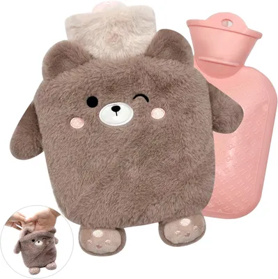 Produktbild von Kinder Warmwasserflasche Bär mit Handwärmer, flauschiger Bezug, 1 Liter, für Kinder