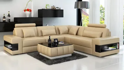 Produktbild von Ecksofa Eckcouch Design Wohnzimmer Möbel Lederpolster Couch Sofa L Form + Tisch