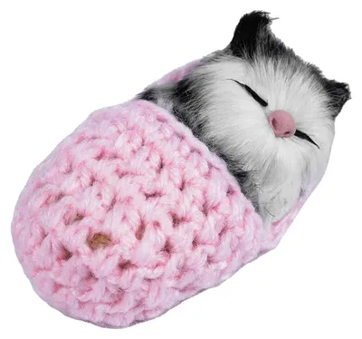 Schlafende Katzenfigur mit Schnurrgeräusch, rosa, 9x5 cm