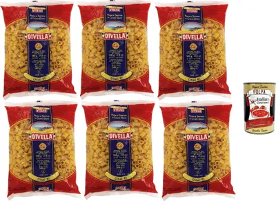 Produktbild von Divella Pasta 100% Italienisch Ditali 61, Nudeln aus Hartweizengrieß, Kochen 7 Minuten 6x 500g + Italian Gourmet polpa 400g