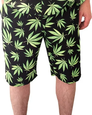Cannabis Shorts schwarz mit grünen Hanf-Blättern  für Herren Gr. 50-58 JGA Beachparty Freizeit-Look Sommerhemd Fasching Karneval Mottoparty