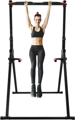 Produktbild von Klimmzugstation Power Tower - Klappbare Pull Up und Dip Station - Höhenverstellbar 175–230 cm - 200 kg Belastbarkeit - Schwarz
