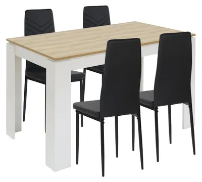 Produktbild von Esstisch mit 4 Stühlen Essgruppe Eiche-Weiß/Schwarz 120x70cm