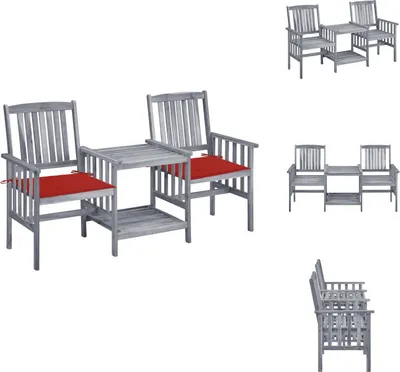 Image de vidaXL Chaises de jardin avec table de thé et coussins en bois massif d'acacia - Ensembles de meubles de jardin