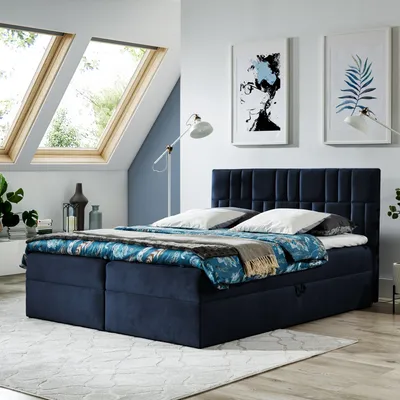 Produktbild von Boxspringbett Doppelbett TEO 1  - 120x200cm Bett mit Bonellmatratze, mit Bettkasten f r Bettw sche und Topper.  (Dunkel blau)