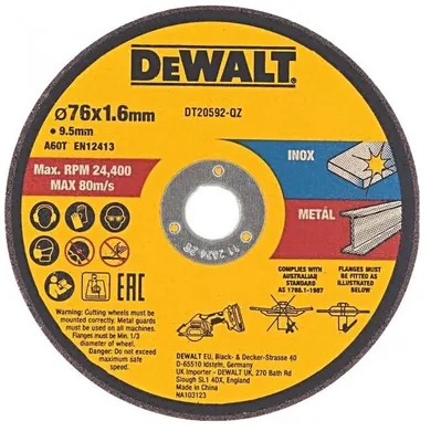 Image de DEWALT Disque à tronçonner haute performance 76x1,6x9,5mm inox et métal type 41 (plat) DT20592-QZ