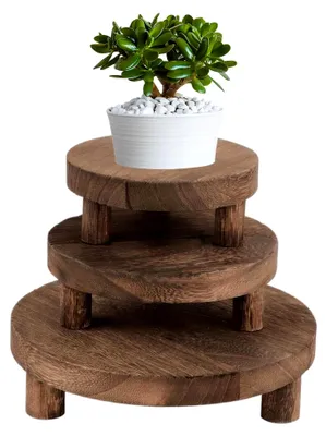 Produktbild von 3 Stück Holz Pflanzenhocker, runde Holz Blumenhocker, Mini-Holzhocker, Sockelständer, dekorativer kleiner Pflanzenständer für Innenräume, Zuhause, Terrasse, Dekoration