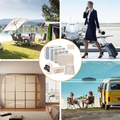 Image de Sacs à vêtements et organisateurs - 8 pièces - beige - idéal pour les voyages