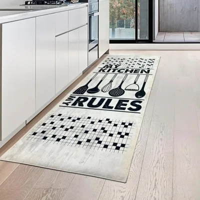 Immagine prodotto di Tappeto da cucina lavabile con utensili da cucina e scritte Dimensioni - 80 x 300 cm