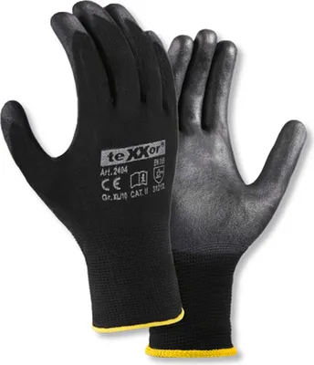 Produktbild von teXXor® Polyester-Strickhandschuhe POLYURETHAN BESCHICHTET, Arbeitshandschuhe, Montagehandschuhe, Handschuhe, schwarz, 2404 , Größe 10 (XL)