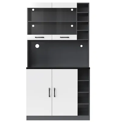 Produktbild von Flieks Küche Hochschränke Küchenbuffet mit LED, Küchenschränke Buffet mit Offenen Staufächern, Buffetschrank Highboard Küche, Weiß