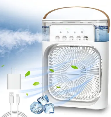 Obrázek produktu pro Přenosný ochlazovač vzduchu 3v1 s mlhováním, mini klimatizace s LED světlem, časovačem a nádrží 600 ml, USB ventilátor - Coolio