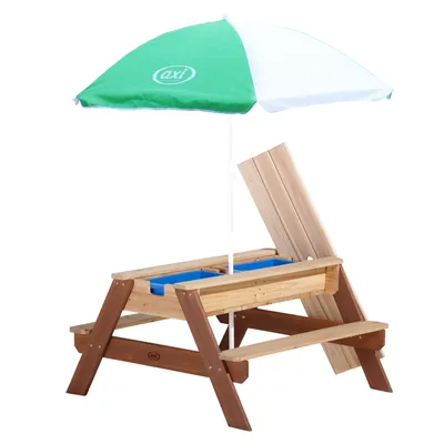 Obrázek produktu pro AXI Nick Sand & Water Picnic Table Brown with Umbrella, Stolek na písek a vodu, Venkovní, 3 rok/roky, Dřevo, Vícebarevný, 14,2 kg