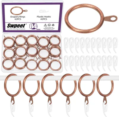 Imagen del producto de Anillos metálicos para cortinas, 30 mm, 84 unidades, color rojo, con ganchos de plástico, para barras de cortina