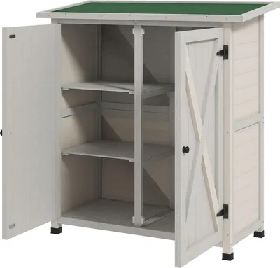 Image de Armoire de jardin, remise à outils en bois, armoire à outils résistante aux intempéries avec 2 portes, abri à outils avec toit en asphalte, armoire à outils pour jardin, terrasse, 110 x 55 x 117 cm, gris clair