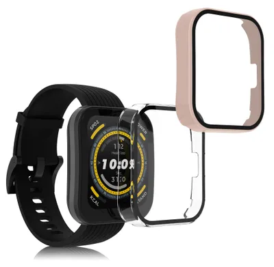 Produktbild von kwmobile 2x Glas Hülle für Huami Amazfit Bip 5 Schutzhülle - Fullbody Fitnesstracker Case Set aus Glas - Transparent Altrosa