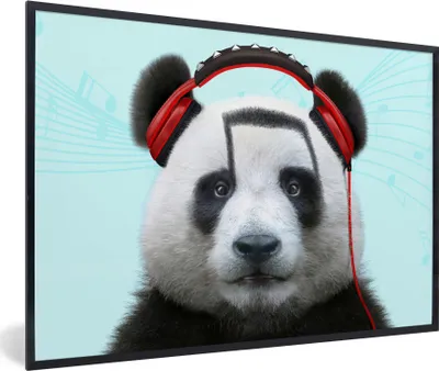 Produktbild von MuchoWow® Gerahmtes Poster Panda - Kopfhörer - Tier - Musiknoten - Rot 90x60 cm - Poster mit Schwarzem Bilderrahmen Wandposter Rahmen Foto Bilder - Fotorahmen - Foto-Plakat