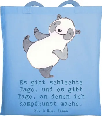 Produktbild von Mr. & Mrs. Panda Schultasche Panda Kampfkunst - Sky Blue - Geschenk, Jutebeutel, Shopping Tasche, dokumententasche, Kampfsportarten, Tote Bag, Selbstverteidigung