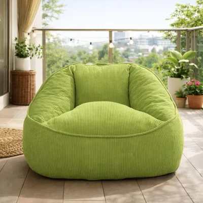 Produktbild von Übergroßer Sitzsack für Erwachsene, Füllung aus Schaumstoffflocken, flauschiges Bodensofa, birnenförmig, Grasgrün