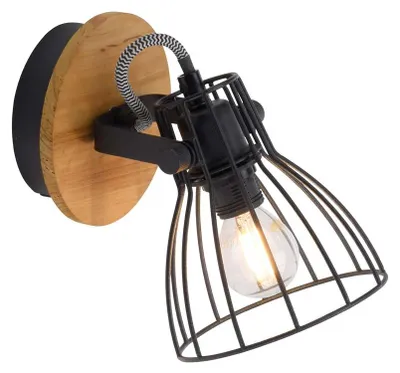 Immagine prodotto di Lampada da parete, legno marrone, griglia metallica nera, mobile, H 12 cm