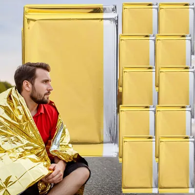 Produktbild von 10er Set Zuverlässige Rettungsdecke, 210 x 160 cm, gold - silber, Notfalldecke - Wärmefolie auch für Survival Abenteuer und Wandern, ein Produkt der N