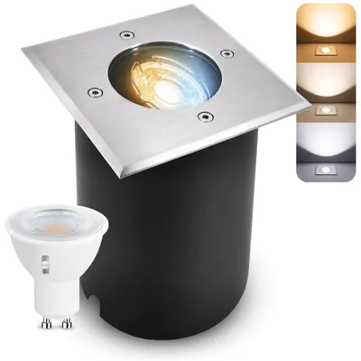 Produktbild von SSC-LUXon JUAVI Bodeneinbaustrahler aussen schwenkbar IP67 - mit LED GU10 3W drei einstellbaren Lichtfarben 3CCT - Bodenspot befahrbar quadratisch rostfrei 230V
