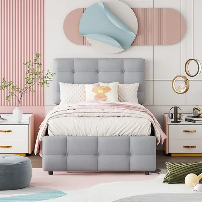 Produktbild von okwish Polsterbett 90 x 200cm mit ausziehbarem Bett, verstellbares Kopfteil, Grau