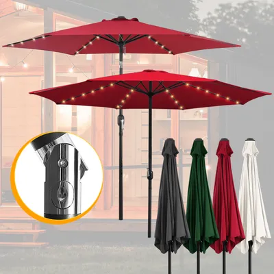 Produktbild von Clanmacy Sonnenschirm Ø2.7m inkl. LED Gartenschirm 360° drehbar Terrassenschirm Ampelschirm Marktschirm Strandschirm - mit LED - Rot