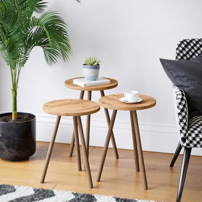 Zdjęcie produktu dla Stolik kawowy Hjørring zestaw 3 stolików kawowych okrągły stolik do salonu stolik boczny stolik kawowy 49 x Ø34 cm sofa stolik o wyglądzie drewna