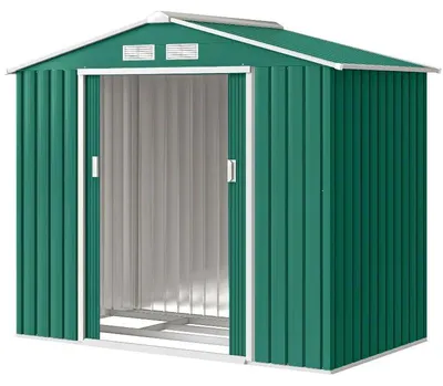 Immagine prodotto di Capanno per attrezzi da giardino - Capanno in metallo per utensili da giardino - 213x130x185 cm - Porta scorrevole - Struttura impermeabile e resistente alla ruggine - Verde